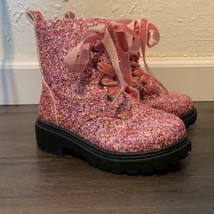 Girls Sparkly Pink Dr Martens Style Boot